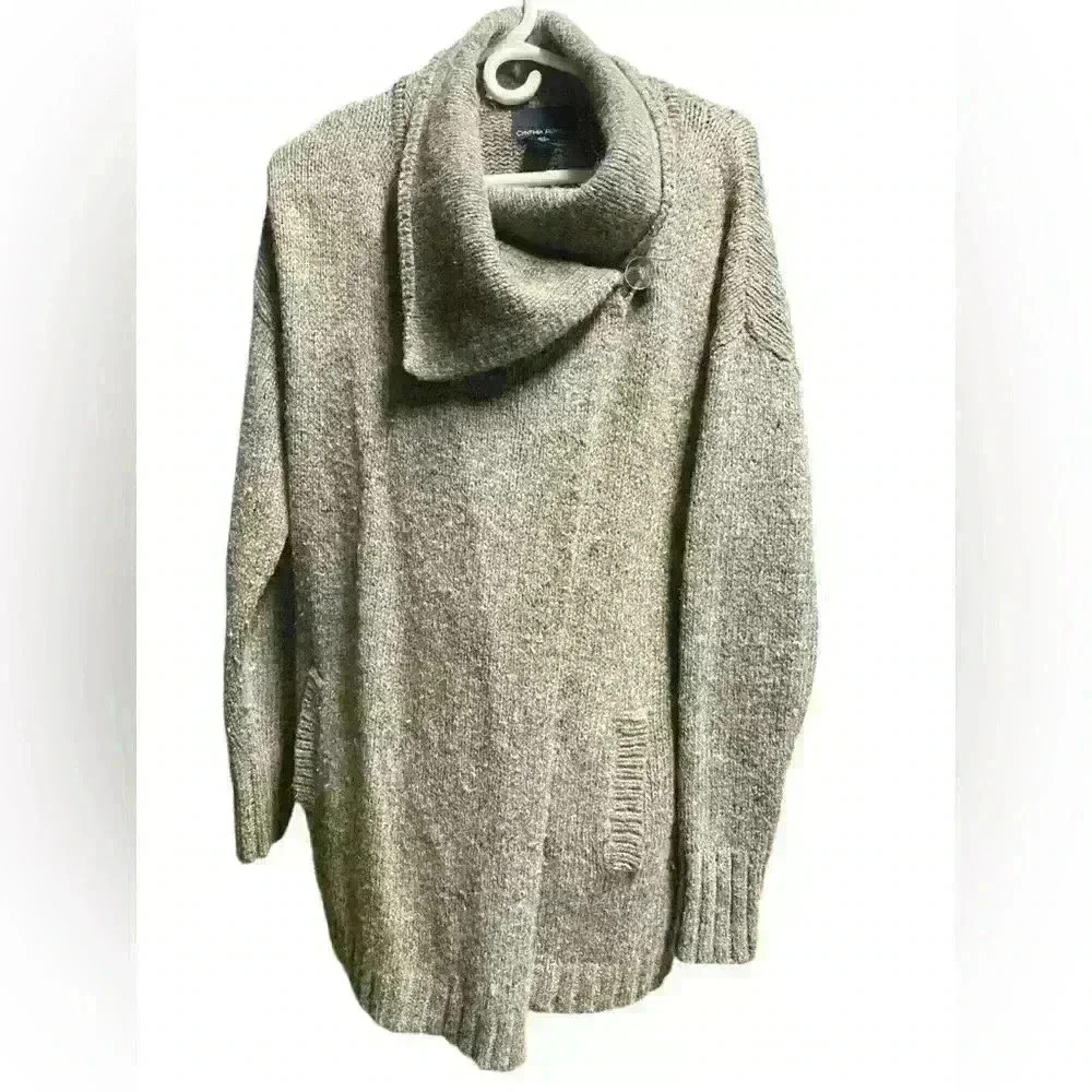 Cynthia Rowley L Sweater Earthy 2 Button Nubby Wool Blend Boho Hipp Cardigan